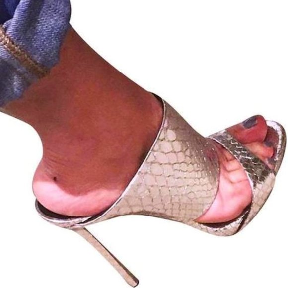 Giuseppe Zanotti Silver Snake-Embossed Sandals - Picture 2 of 4